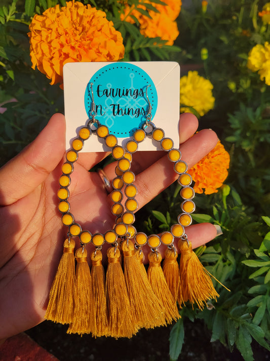 Tassel Teardrop Stone Earrings (Mustard)