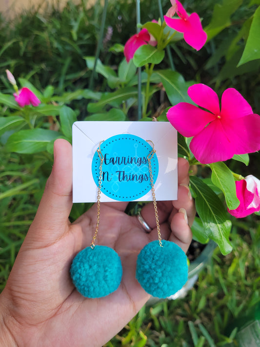 Pom-Pom Earrings (Turquoise)