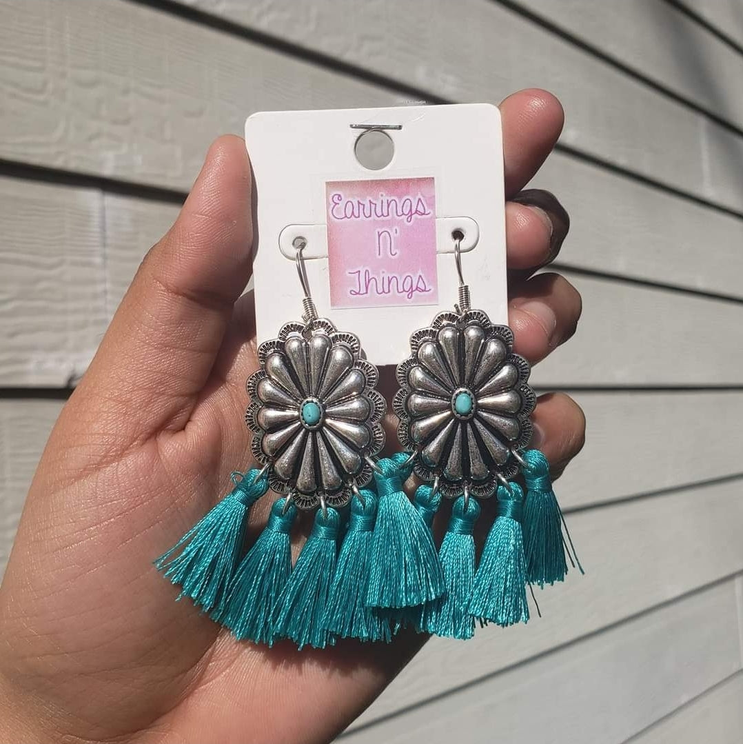 Concho Tassel Earrings (Turquoise)